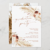 Boho Pampas Grass Graduation Party Invite Kaart (Voorkant / Achterkant)