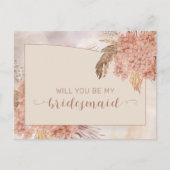Boho Pampas Grass | Hydrangea Bridesmaid Request Uitnodiging Briefkaart (Voorkant)