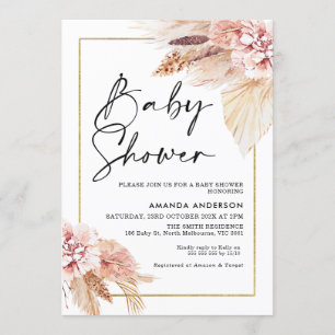 Boho Pampas Grass Lijst Baby shower Uitnodiging