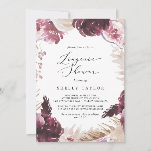 Boho Pampas Grass Lingerie Shower Kaart (Voorkant)