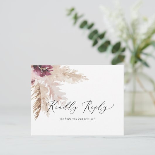 Boho Pampas Grass Menu RSVP Briefkaart (Staand voorkant)