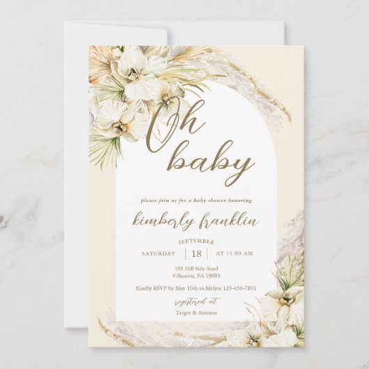 Boho Pampas Grass Modern Baby shower Invitation Kaart (Voorkant)