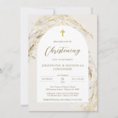 Boho Pampas Grass Modern Twins Christening Kaart (Voorkant)