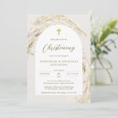 Boho Pampas Grass Modern Twins Christening Kaart (Staand voorkant)