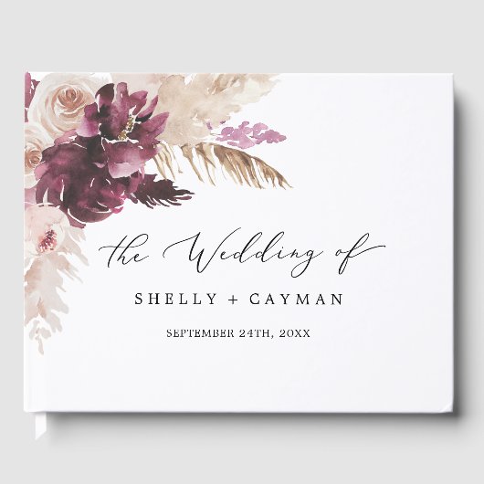 Boho Pampas Grass Monogram Ruwelijk Gastenboek (Voorkant)