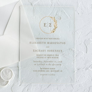 Boho Pampas Grass Monogram Wreath beige Wedding Acryl Uitnodigingen