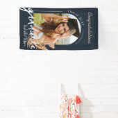 Boho Pampas Grass Navy Foto Afstuderen Banner (Insitu)