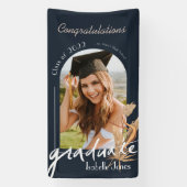 Boho Pampas Grass Navy Photo Graduation Bannière (Verticale)