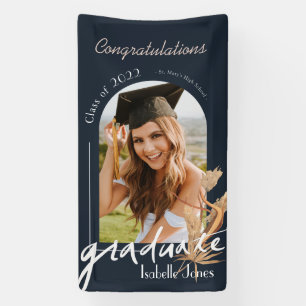 Boho Pampas Grass Navy Photo Graduation Bannière