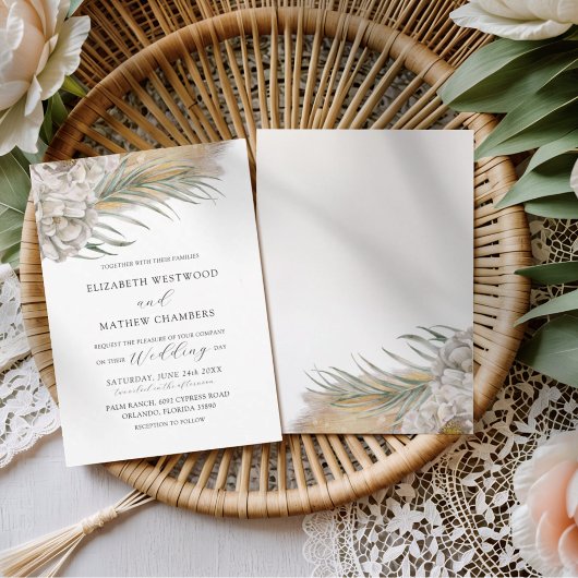 Boho Pampas Grass & Neutral Floral Wedding Kaart