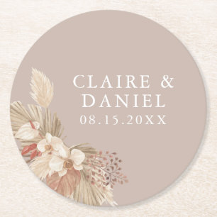 Boho Pampas Grass Neutrals Wedding Ronde Kartonnen Onderzetter