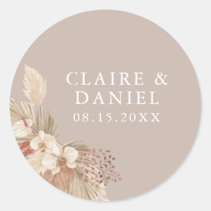 Boho Pampas Grass Neutrals Wedding Ronde Sticker