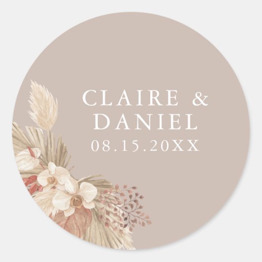 Boho Pampas Grass Neutrals Wedding Ronde Sticker (Voorkant)