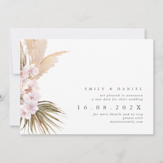 Boho Pampas Grass Nouveau Mariage Date Invitation (Devant)
