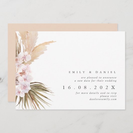 Boho Pampas Grass Nouveau Mariage Date Invitation (Devant / Derrière)