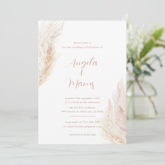 Boho pampas Grass nuptiale douche Invitation (Debout devant)