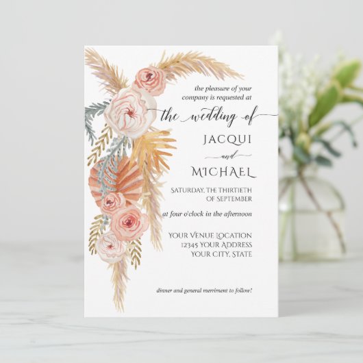 BOHO Pampas Grass Oerwoud Bladerderij Waterverf Bl Kaart (Staand voorkant)