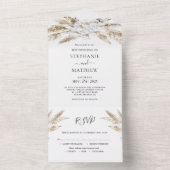 Boho Pampas Grass Orchid Botanical Wedding All In One Uitnodiging (Binnen)