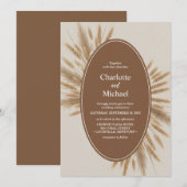 Boho Pampas Grass Ovaal Lijst Huwelijksuitnodiging Kaart (Voorkant / Achterkant)