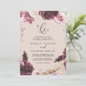 Boho Pampas Grass | Perzikplechtige monogram Kaart (Staand voorkant)