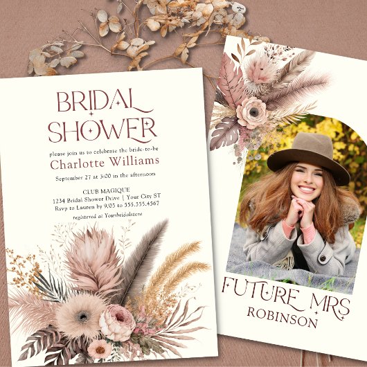 Boho Pampas Grass Photo nuptiale Douche Invitation