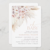 Boho Pampas Grass Pink Baby shower Kaart (Voorkant / Achterkant)