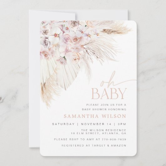 Boho Pampas Grass Pink Baby shower Kaart (Voorkant)
