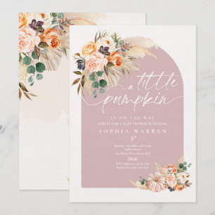 Boho Pampas Grass Pumpkin Baby shower Dusty Pink Kaart