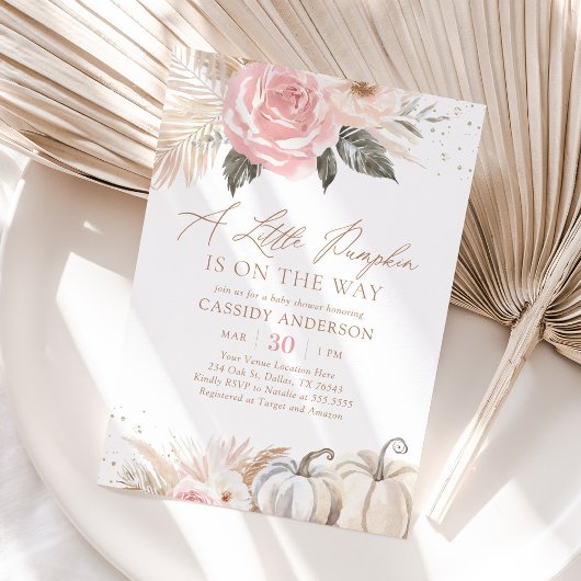 Boho Pampas Grass Pumpkin Fall Baby Shower Kaart