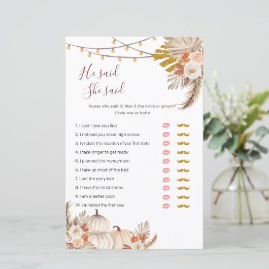 Boho Pampas Grass Pumpkin zei dat ze games zei (Staand voorkant)