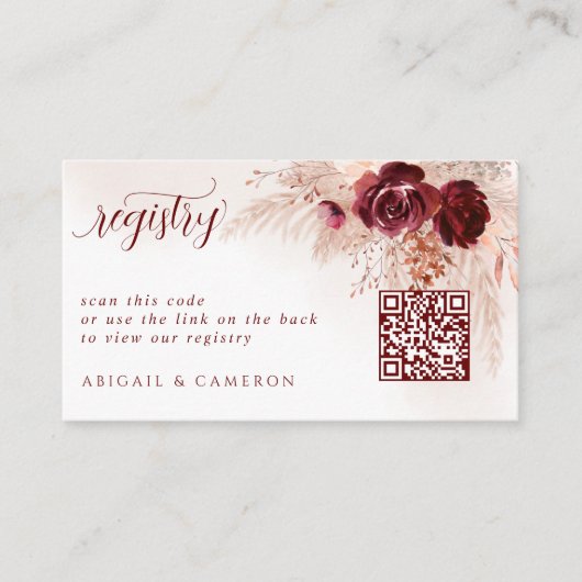 Boho Pampas Grass QR Code Registry Informatiekaartje (Voorkant)