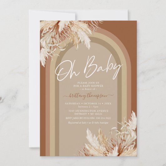 Boho Pampas Grass Rainbow Baby shower Invitation (Devant)