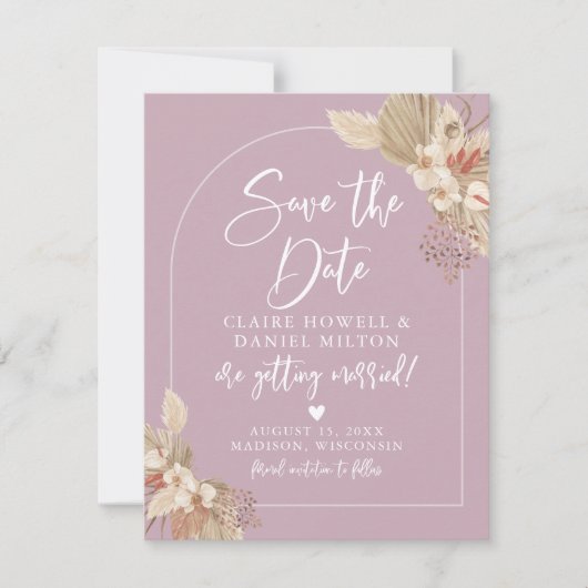 Boho Pampas Grass Rose Pâle Save The Date (Devant)