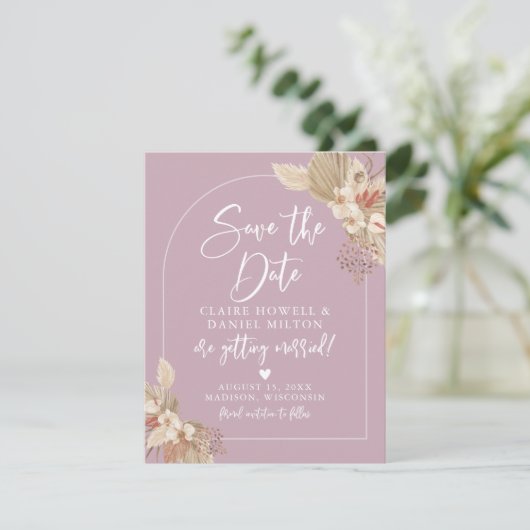 Boho Pampas Grass Rose Pâle Save The Date (Debout devant)