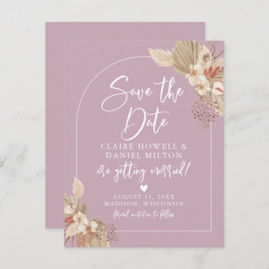Boho Pampas Grass Rose Pâle Save The Date (Devant / Derrière)