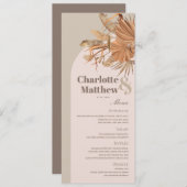 Boho Pampas Grass Roze Bruin Bruiloft Menu Kaart (Voorkant / Achterkant)