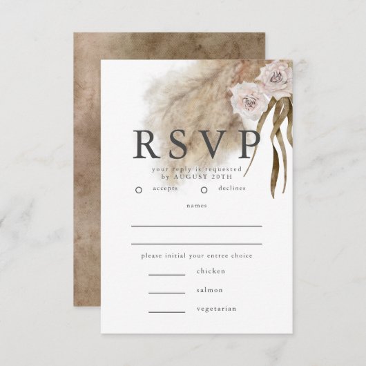 Boho Pampas Grass RSVP met Maaltijd Keuze (Voorkant / Achterkant)