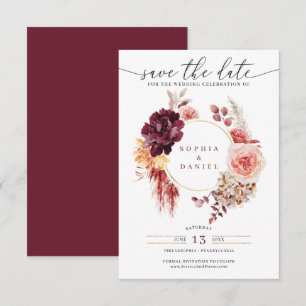 Boho Pampas grass Rustic Floral Save the Date Kaart