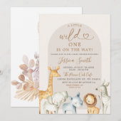 Boho Pampas Grass Safari Wild One Baby shower Invi Kaart (Voorkant / Achterkant)