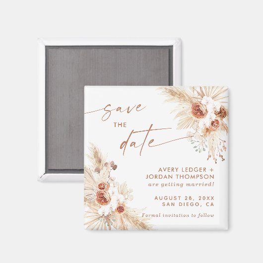 Boho Pampas Grass Save the Date Magnet (Recto/Verso)