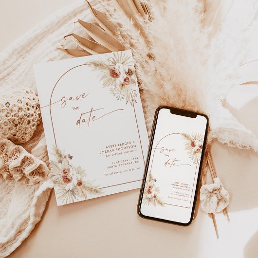 Boho Pampas Grass sparen de Datum Uitnodiging