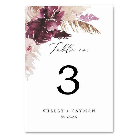 Boho Pampas Grass Table Number Kaart (Voorkant)