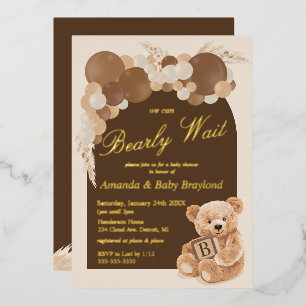 Boho Pampas Grass Teddy Bear Baby shower Folie Uitnodiging