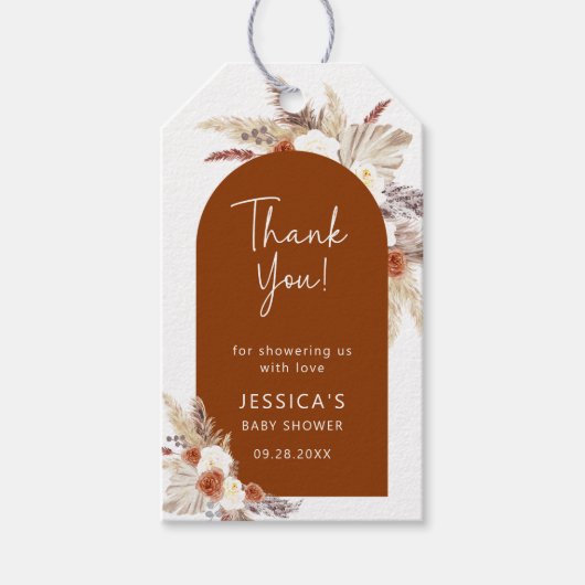 Boho Pampas Grass Terracotta Baby shower Dank u Cadeaulabel (Voorkant)