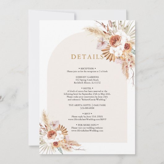 Boho Pampas Grass Terracotta Détails Invitation (Devant)