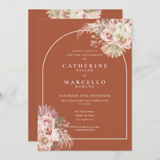 Boho Pampas Grass Terracotta Engagement Party Kaart (Voorkant / Achterkant)