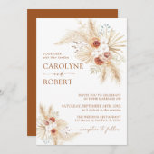 Boho Pampas Grass Terracotta Faire-part de mariage (Devant / Derrière)