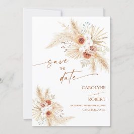 Boho Pampas grass Terracotta Save the Date Kaart