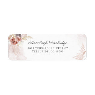 Boho Pampas Grass Terracotta Script Return Address Etiket