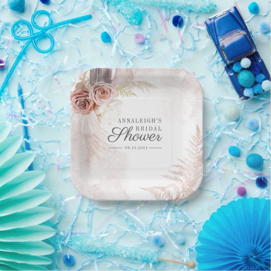 Boho Pampas Grass Terracotta Script Vrijgezellenfe Papieren Bordje (Feest)